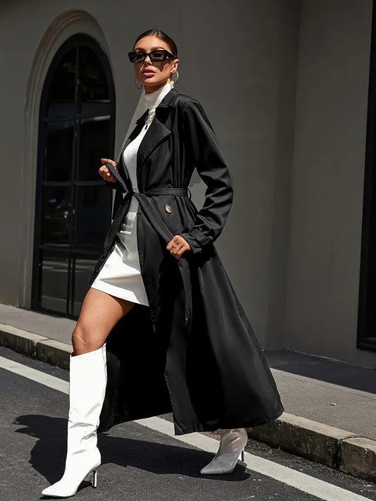 New Arrival Long Coat New Arrival Women's Autumn-Winter European & American Style Long Coat | Solid Color, Versatile Classic Single-Breasted Waist Belted Double